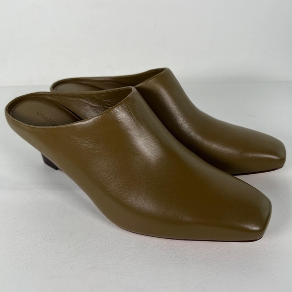 NWB VINCE. GENUINE LEATHER BENITA, CYPRESS LE Wedge Mules Slip-On Styling Sz 8 - Picture 4 of 16